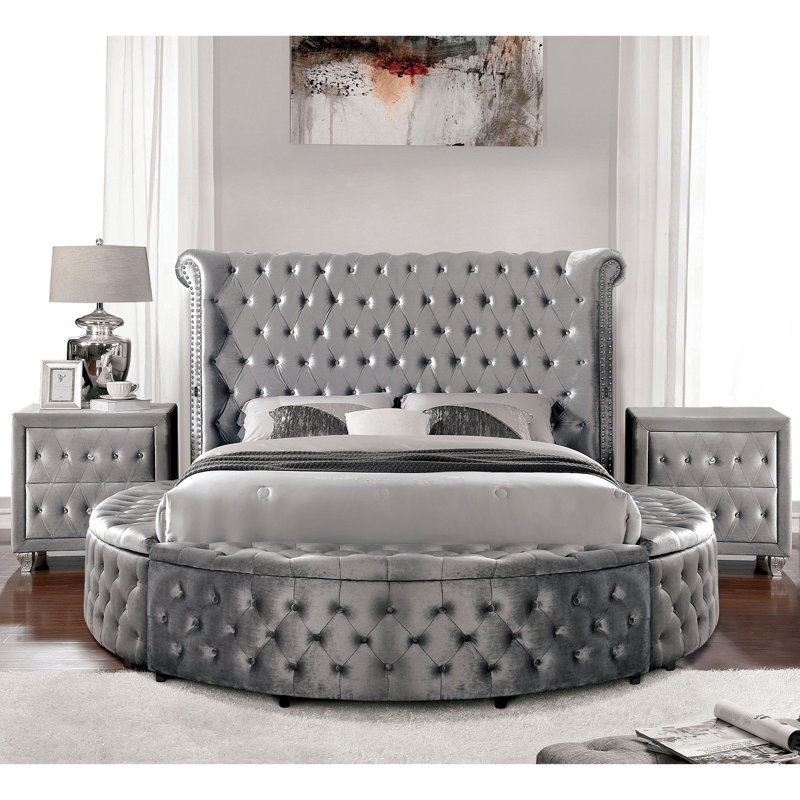 Ensemble de chambre avec lit plateforme 3 pièces Dilbeck, Gris, Très grand