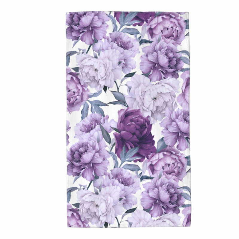 Floral Bliss Ultra Soft Hand Towels - Purple Flowers & Green Leaves, Absorbent Luxury for Bathroom, Hotel, Gym, Spa - 27.5x15.7in