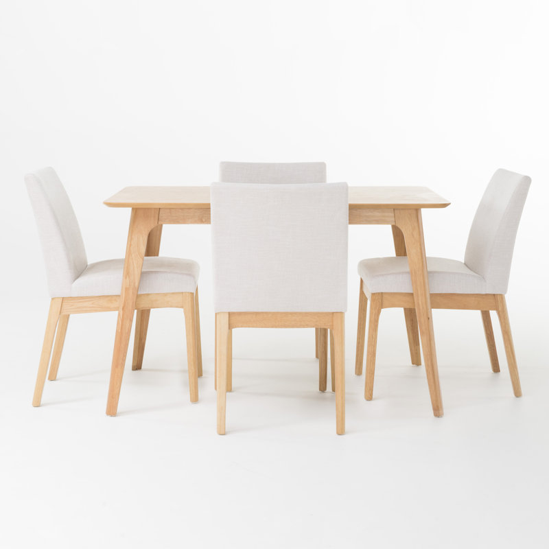 Ensemble de salle à manger en bois massif 5 pièces Dashone, Chêne naturel, Beige clair