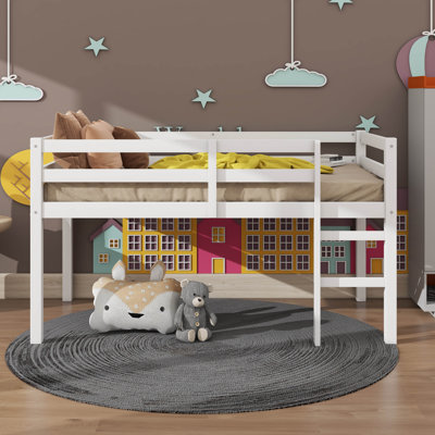 Twin Elevated Loft Bed With Ladder, Reinforced Slat Bed Platform