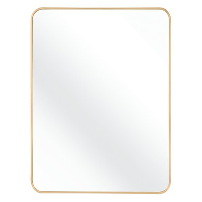 30X40 Inch Rectangular Gold Mirror For Bathroom Wall Decor - No , Rust Frame, Installation Included Metal Framed Modern Shatterproof Protection, Reinforced Hardware, Simple