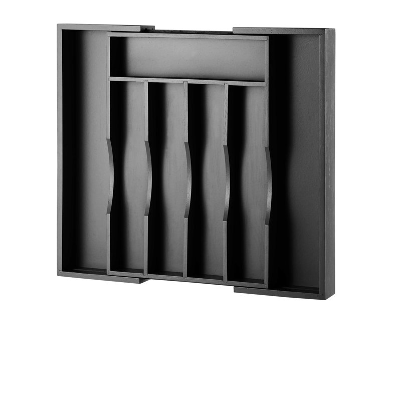 Organisateur de tiroir de cuisine en bambou extensible pour les couverts et les ustensiles, plateau de couverts en bois de bambou réglable dans le tiroir pour les couverts et l'argenterie dans la cuisine (noir)