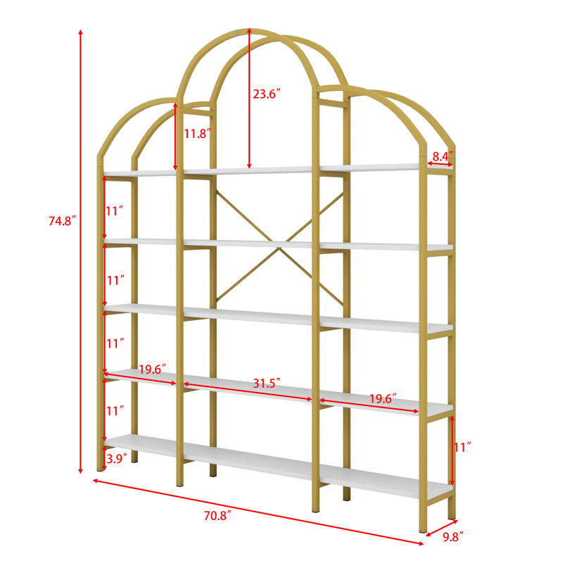 5 Tiers Office Bookcase Bookshelf,Display Shelf With Round Top