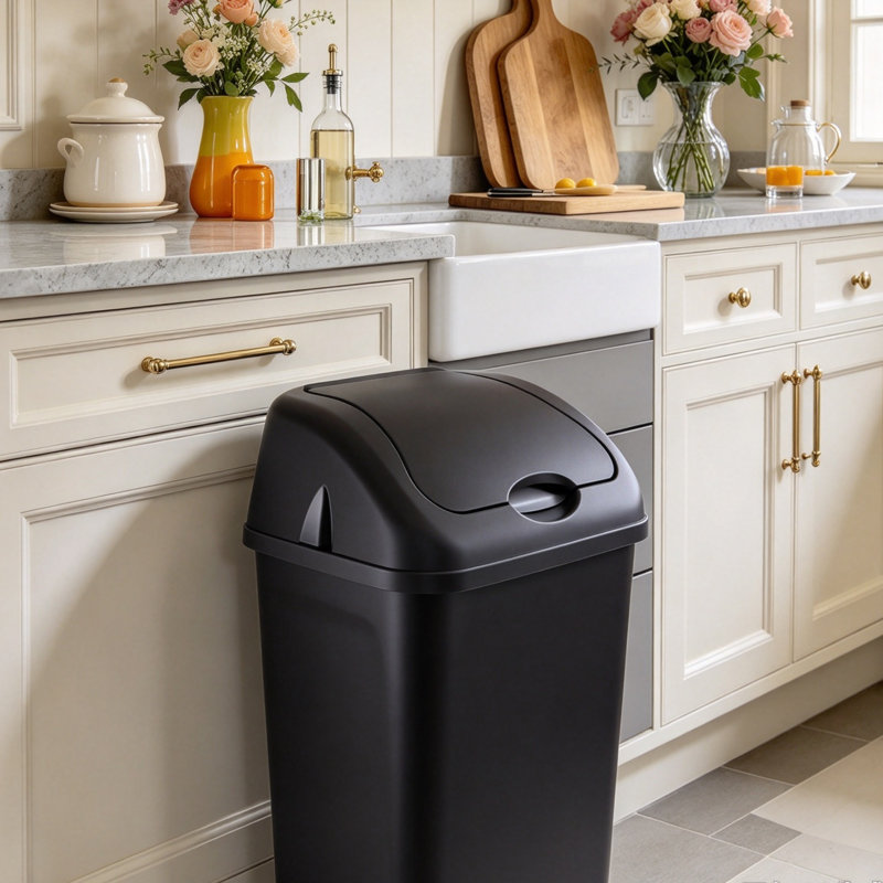 Compact 5L Black Square Swing Top Waste Bin for Any Room