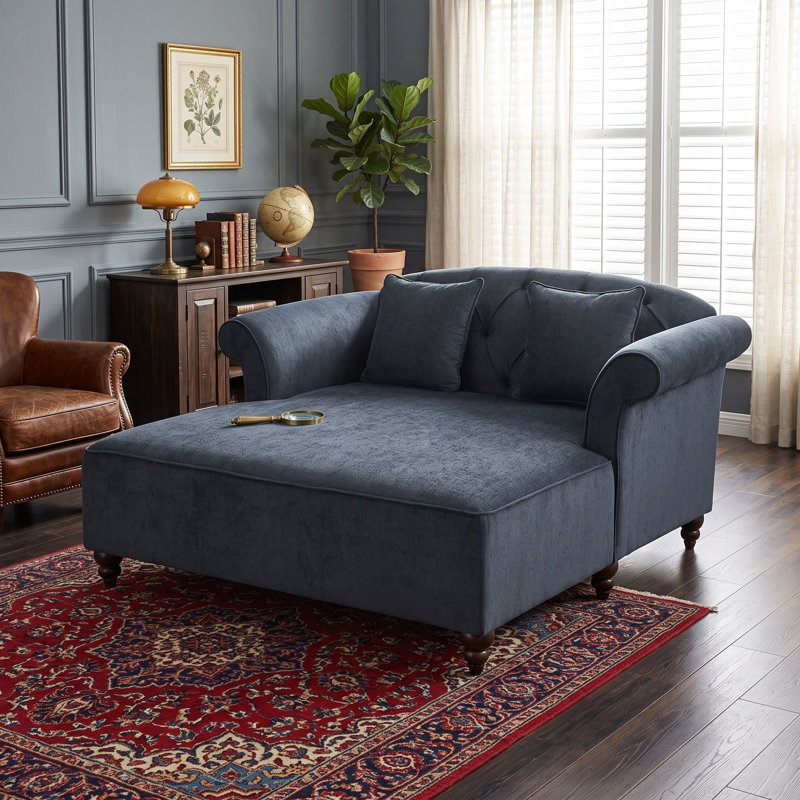 Chaise longue double avec accoudoirs en volute et pieds en bois tournés