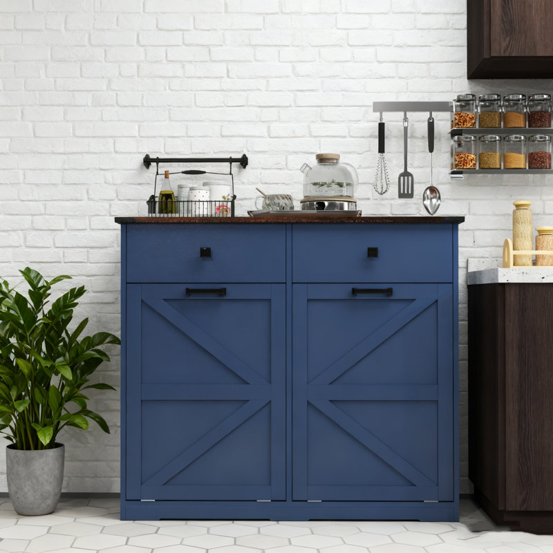 Armoire poubelle Farmhouse Double Tilt-Out, Bleu marine antique