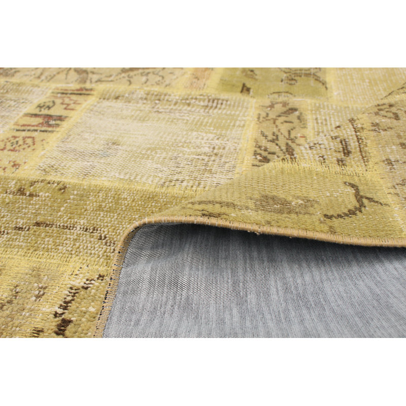 Tapis unique en laine noué à la main gris / vert clair des années 1980 de 6 pi 11 po x 9 pi 9 po Fitima