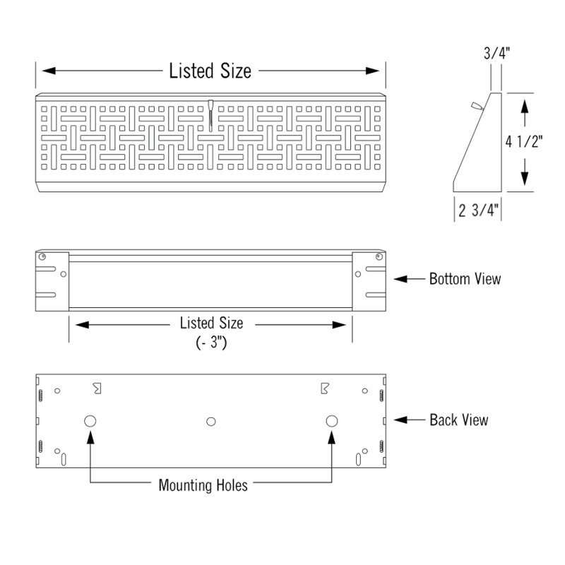 Decorative Baseboard Register, 4.5" H x 15" L x 2.75" W, White