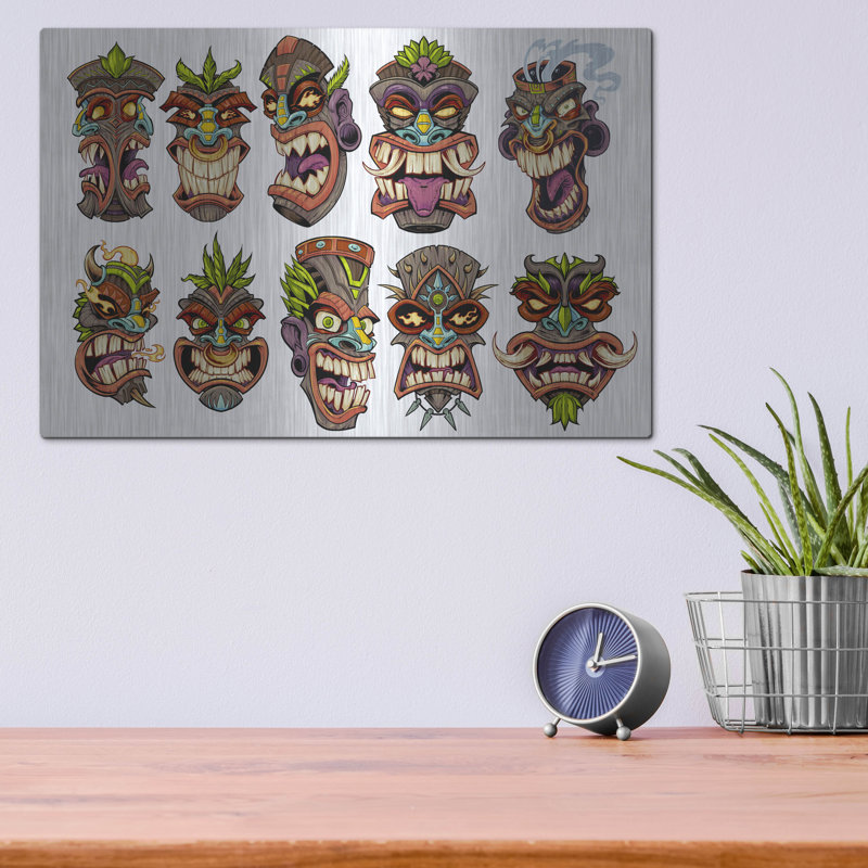 «Tiki Heads Flat» par Flyland Designs, art mural en métal, 24 po x 16 po, H 12 po x l 16 po