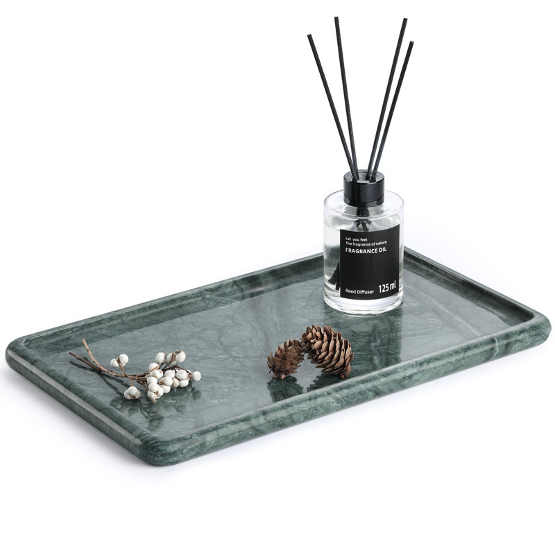 Guein Rectangle Natural Marble Tray,Indian Green