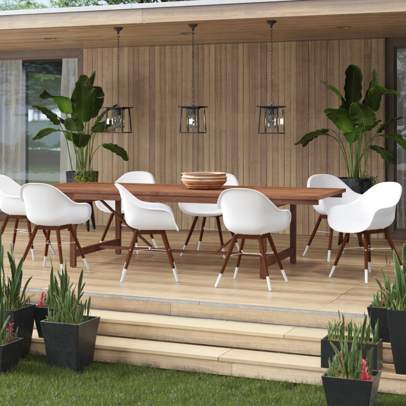 Ensemble de salle à manger de patio pour 8 personnes avec table extensible Alyisa, Blanc