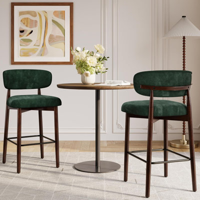 Ensemble de 2 tabourets de bar à hauteur de comptoir de 26 po de couleur verte avec pieds en bois et îlot de cuisine