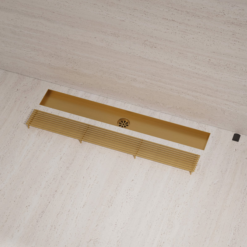 24 Inch Tile-In Linear Shower Drain, Stainless Steel Floor Drain, Brushed Gold