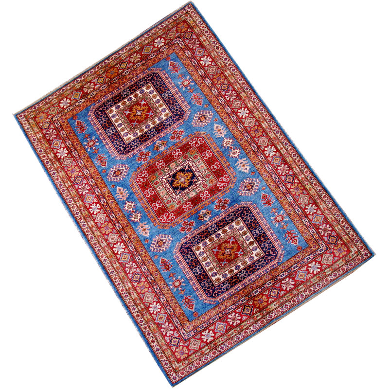 Wool Oriental Area Rug in Red/Light Blue/Orange