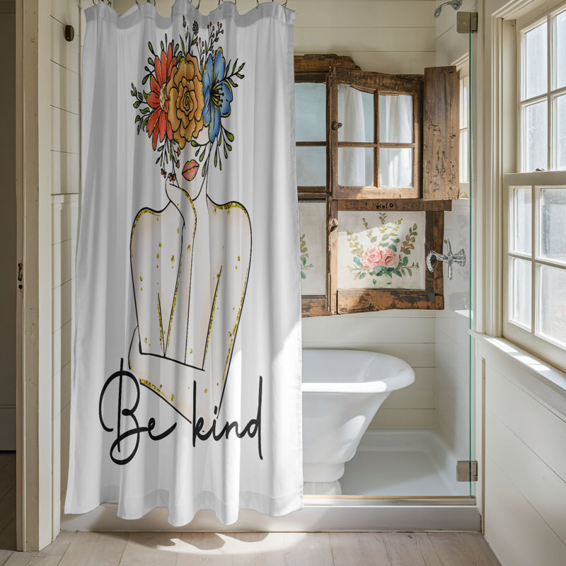 Rideau de douche standard 1 pièce Blossoming Kind Words, H 74 po x l 71 po