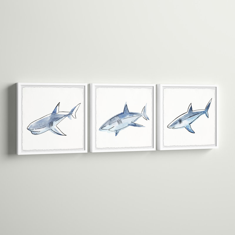 Calumet Be A Shark 3- Piece Set Framed Print, 18" H x 18" W x 1.5" D