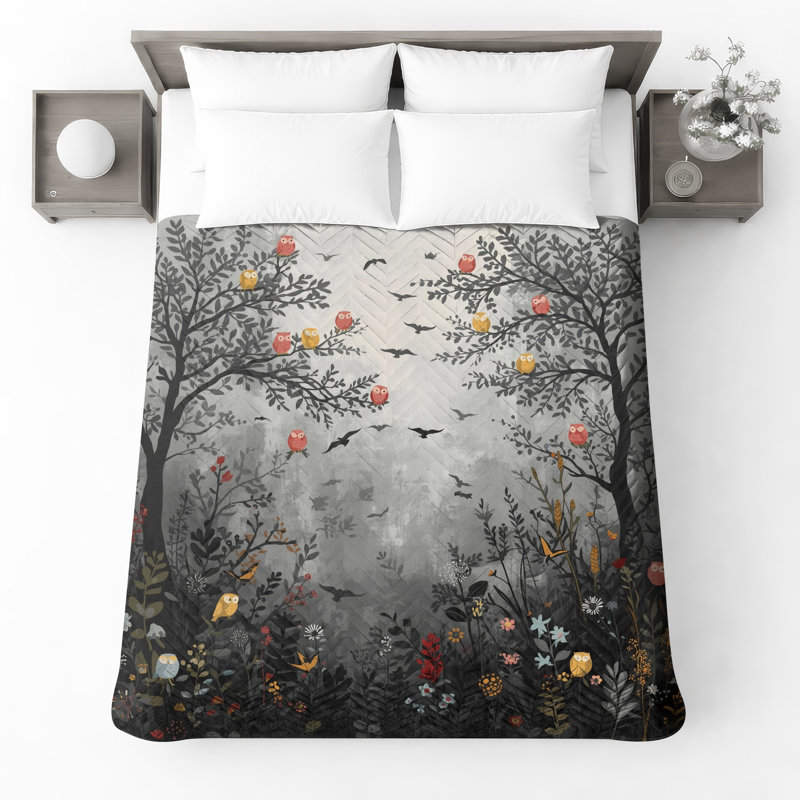 Couvre-lit matelassé Owl Tree Forest, Double