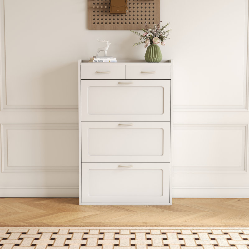 31.49" White Shoe Cabinet with Three-Layer Flip Bucket for Various Home Styles
