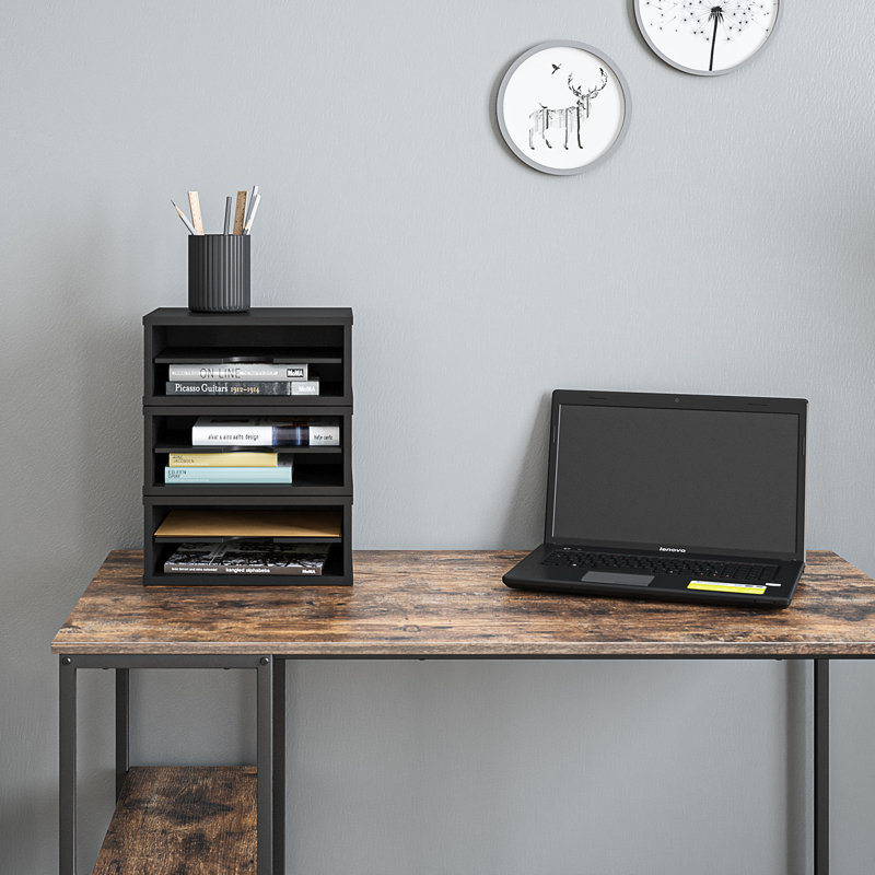 Logan Stackable 2-Tier Paper Organizer and Monitor Stand, Black
