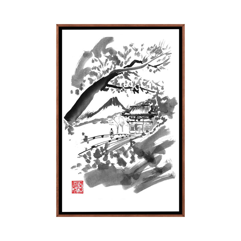 Temple by Péchane - Painting on Canvas, 101.6 cm H x 66.04 cm W, Classic Brown Wood Framed