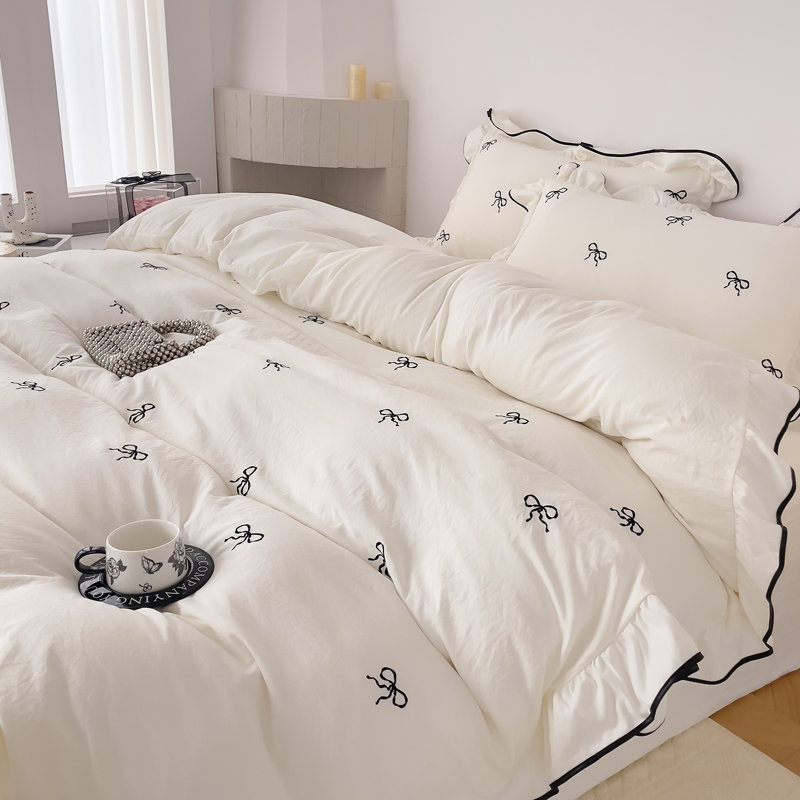 Ensemble de housse de couette 3 pièces, Housse de couette simple + 2 taies d'oreiller stan, Blanc