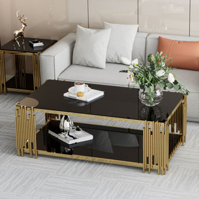 Vaili 51" L x 27.5" W 2-Tier Rectangular Tempered Glass Top Coffee Table for Living Room