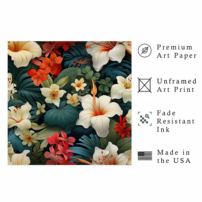 Floral, fleurs d'Hibiscus de HawaiIan II, impression d'art tropical sans cadre, H 16 po x l 16 po