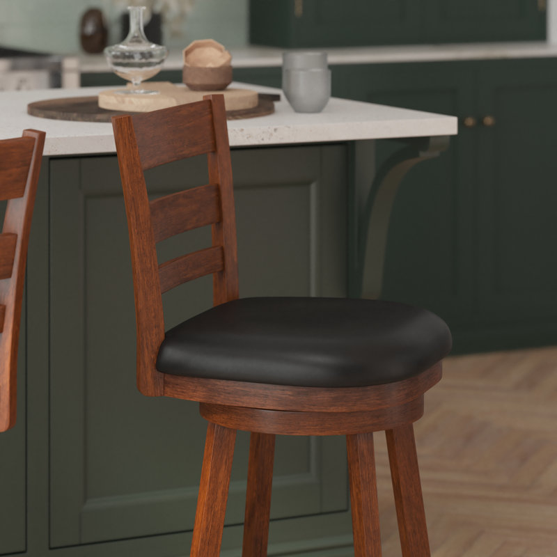 Commercial Grade Classic Ladderback Swivel Bar Height Barstool with Padded, Upholstered Seat