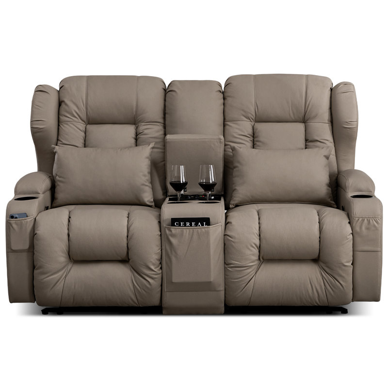 Loveseat Recliner with Storage Center Console, Manual Double Reclining Sofa with Pockets, Cup Holders, Pillows, Gray Velvet