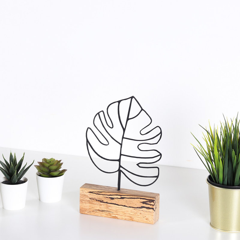 Elegant Decorative Object, Black Metal Design, 6.7 x 11.0 x 1.4 inches | 100% Metal Construction (2 mm Thick) with Sturdy Wooden Base | Modern Home Decor Accent for Living Room & Office, Stylish & Durable