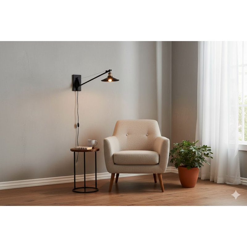 Mordecai Modern 1 Light Black Extended Arm Wall Sconce