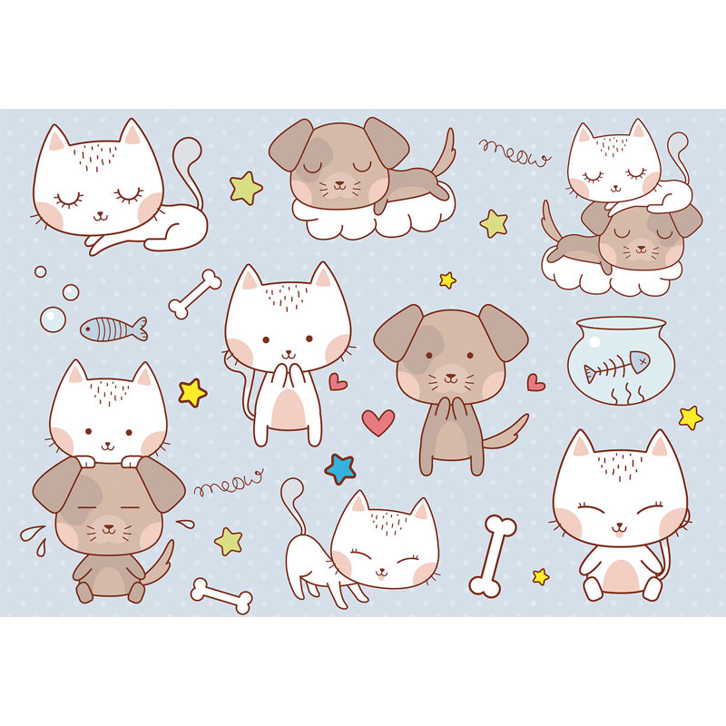 Adhésif mural pelez et collez les enfants - Dessin de chats et de chiens, L 57 po x L 41 po