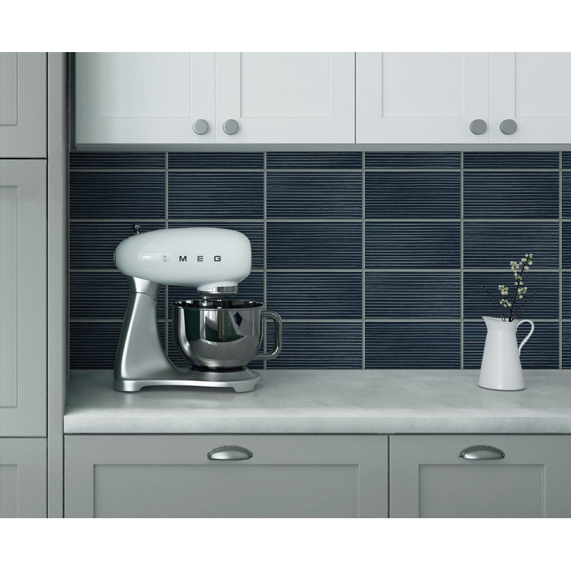 Luxe Haven Rib Tile 18' L x 20.5" W Peel and Stick Wallpaper Roll, Denim Blue