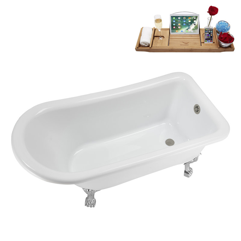 58" Streamlin Clawfoot Tub,Tray,Drain, Clawfeet, Polished Chrome, Brushed GunMetal