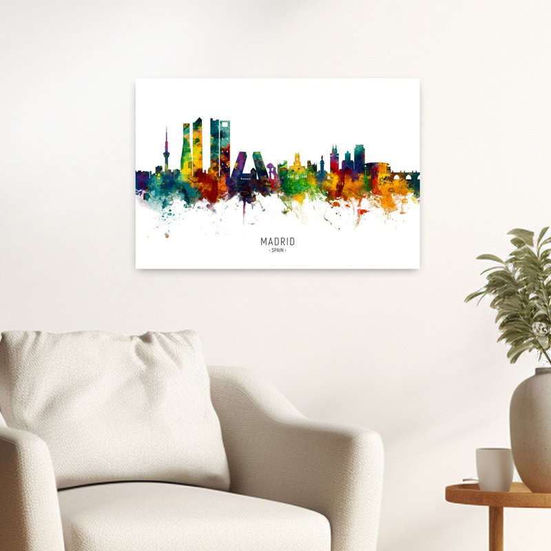«Vibrant Madrid Skyline», art contemporain urbain, H 16 po x l 24 po