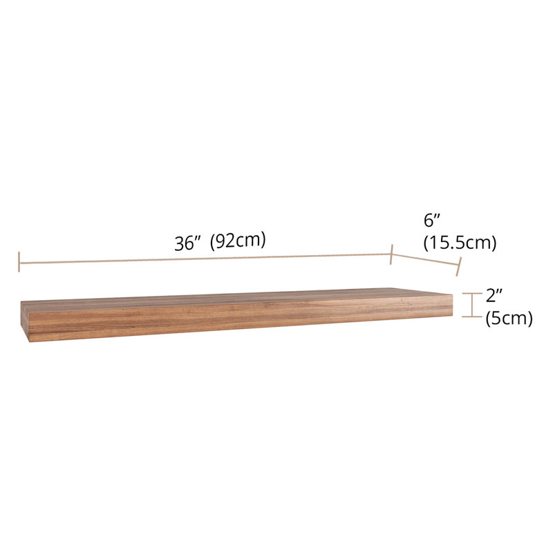 Manada Teak Floating Shelf, 2" H x 36" W x 9" D