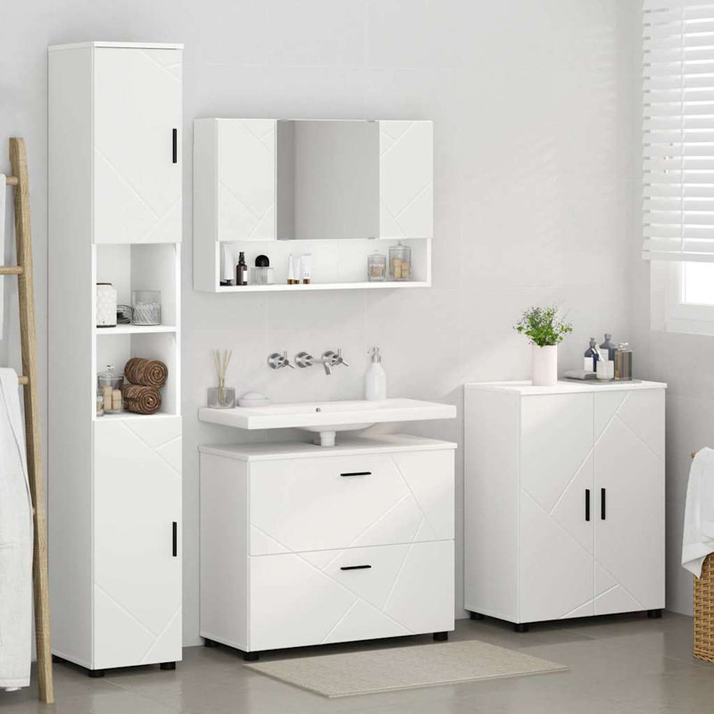 Wall Mounted Required Bathroom Storage Furniture Set, White