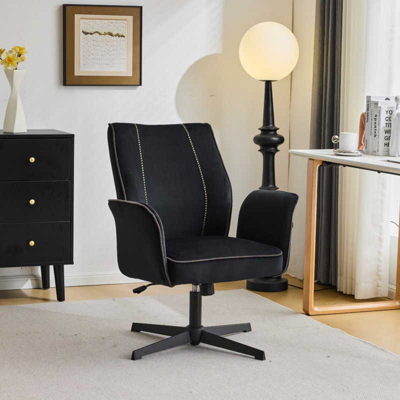 28.5“ W Velvet Dovetail Swivel Office Chair, Black