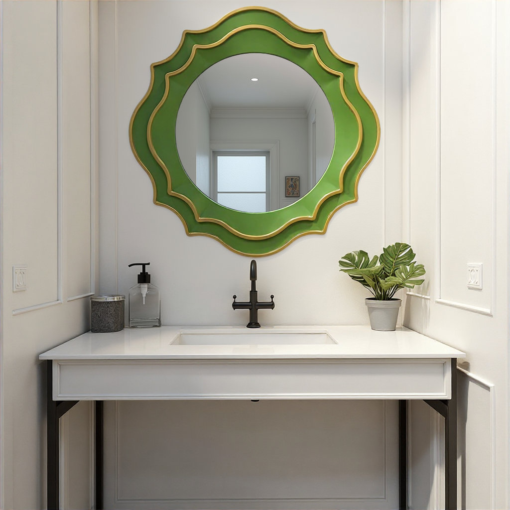 38" Round Scalloped Accent Mirror, Green