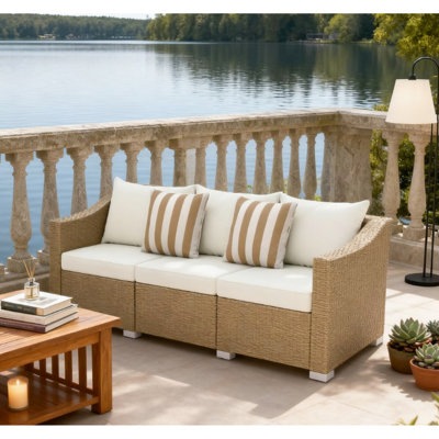Patio Couch With Comfort And Throw Pillows - All-weather, 795 Lbs Support, 79.1" W, 25.6" D, 28.7" H, Cream White Outdoor All-weather Design Natural