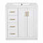 Meuble-lavabo autoportant de 30 po en blanc avec lavabo en céramique, structure en bois massif, armoire de rangement avec 3 tiroirs et portes à fermeture douce (sans robinet)-130854242-130854244