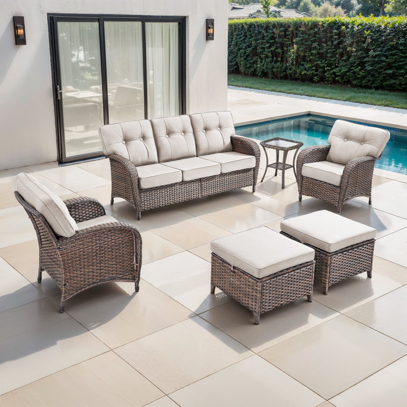 Ensemble de conversation avec coussins en T 6 pièces Agnes, Beige