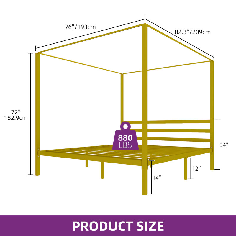 Metal Canopy Bed, White, King