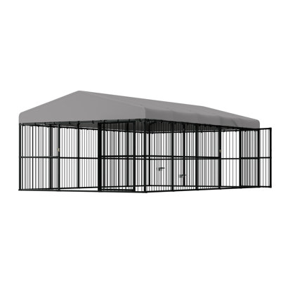 10x16x6.4 FT Outdoor Dog Kennel with 2 Doors, Waterproof Roof, Heavy-Duty Steel Frame, Reinforced Mesh Panels & Secure Latch