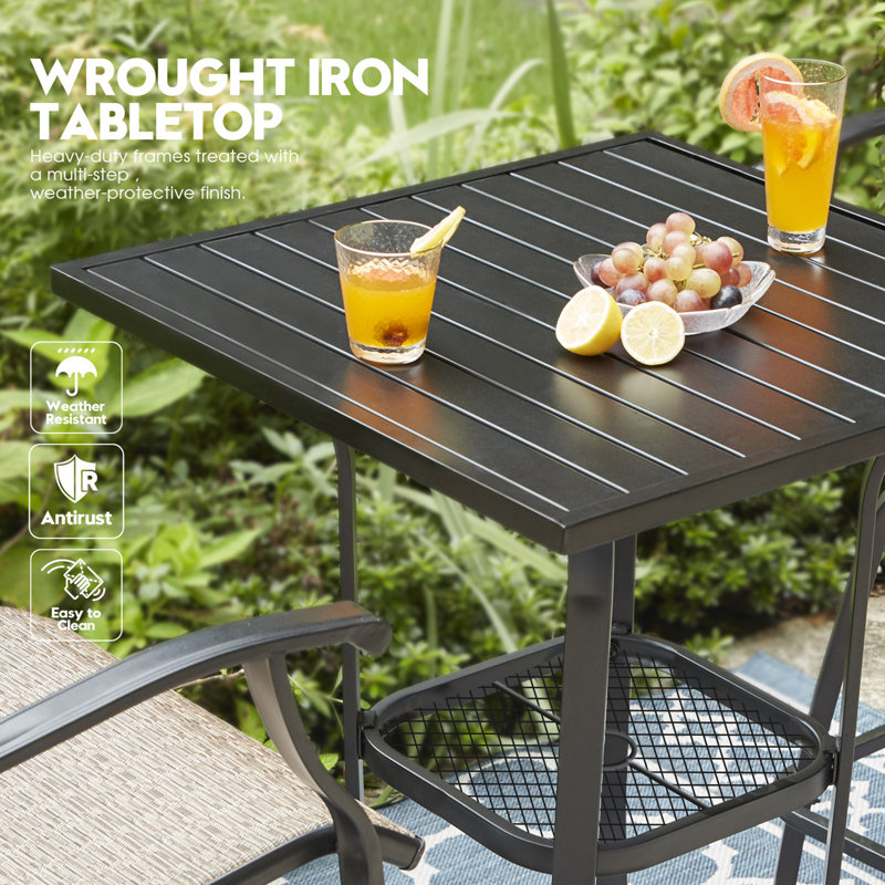 3 Pieces Outdoor Bar Set With Siwivel Bar Stool, Brown