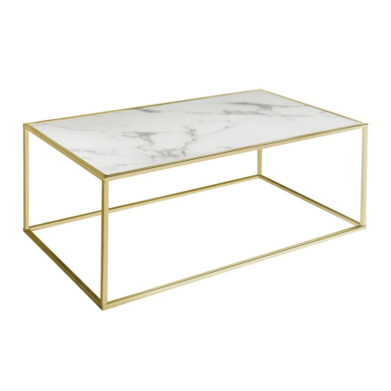 Polytric Frame Coffee Table, White Marble Top / Gold Base