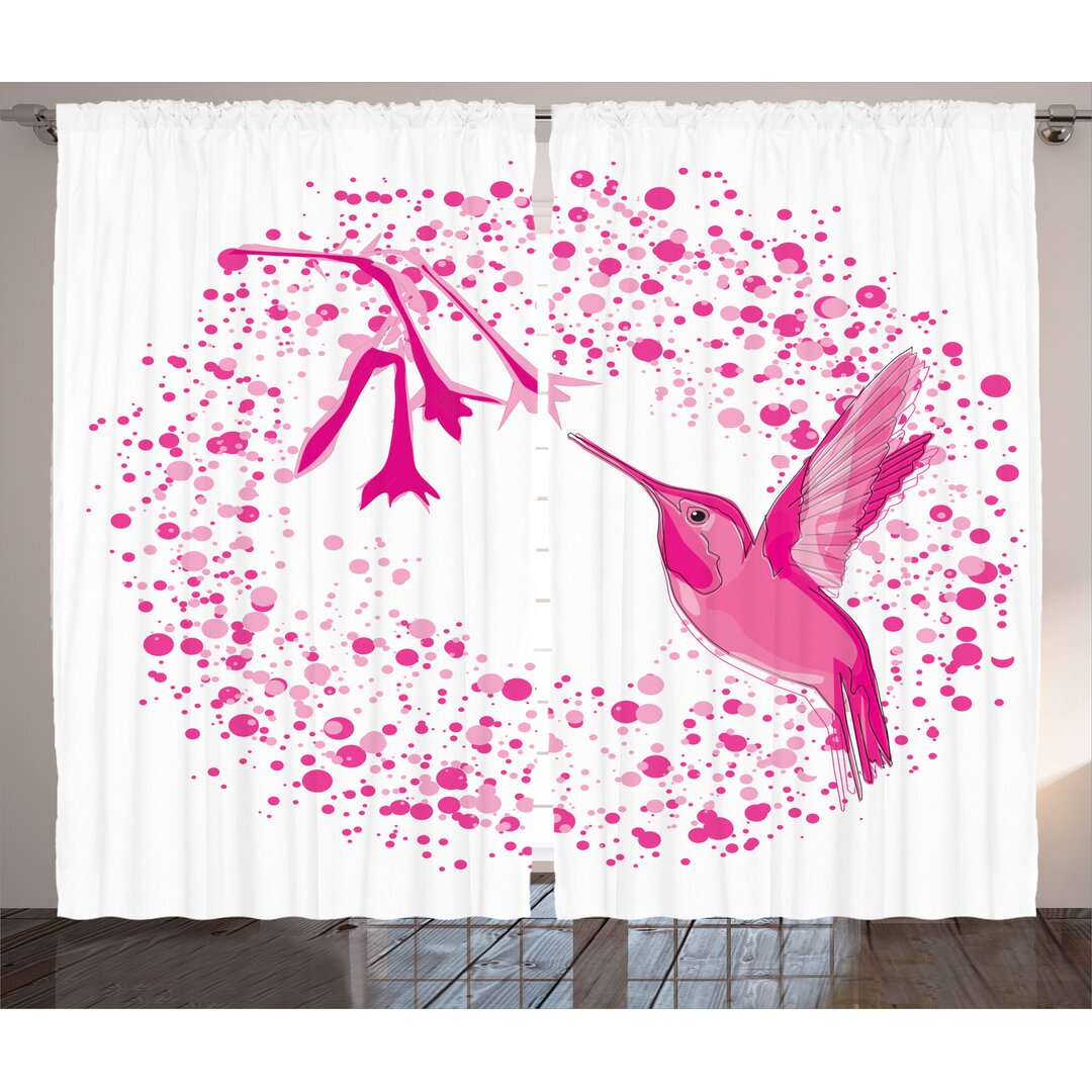 Rustikaler Vorhang, Hummingbird Blumen-Punkte, Tier, Pink Fuchsie