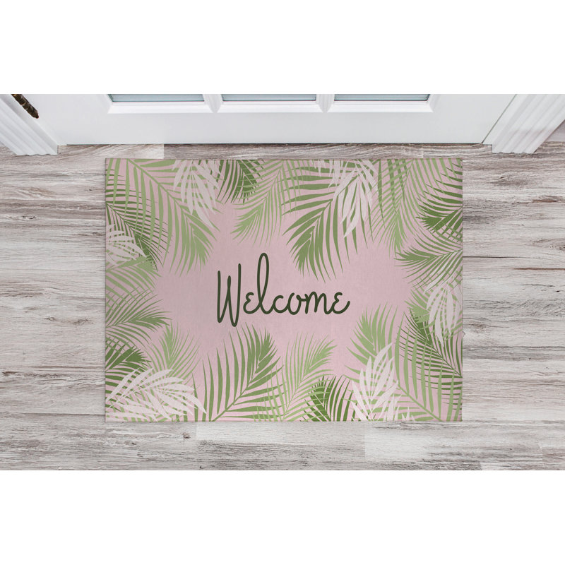 Waving Palm Welcome Indoor Doormat, 48" W x 72" L, Pink