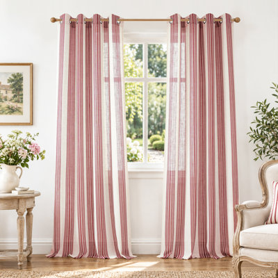 Semi Sheer Grommet Linen Chris Stripe Patterned Curtains