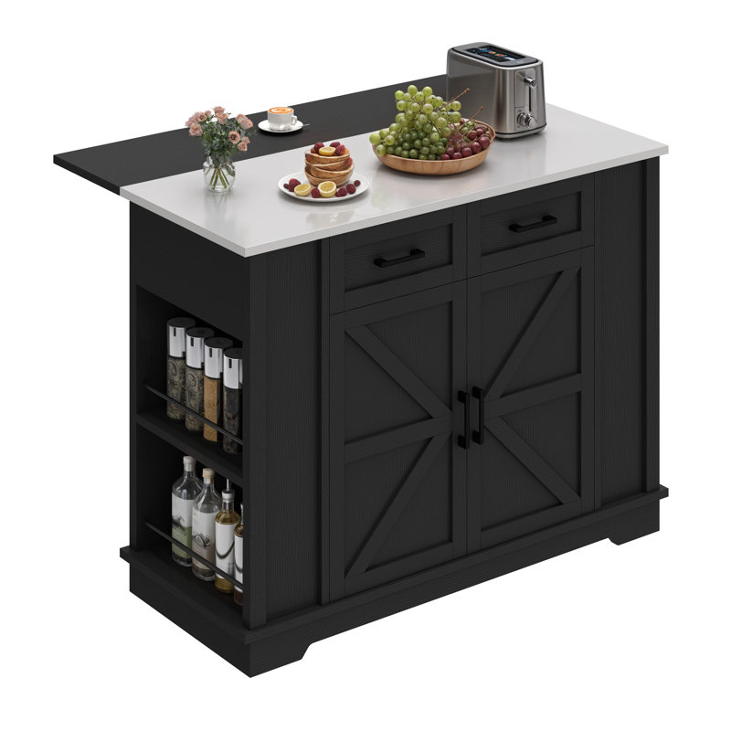  Armoire de cuisine portative 47,2 po en acier inoxydable avec îlot de cuisine et prise électrique, Noir, noir, noir, noir